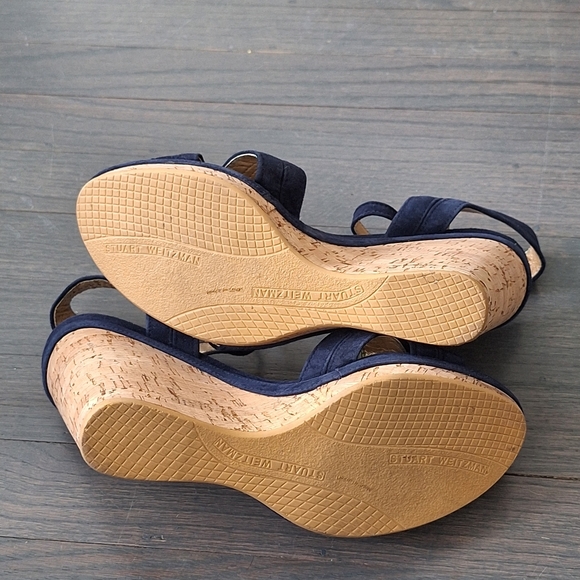 Stuart Weitzman Minky Platform Wedge Sandal Blue 9.5 EUC - Picture 10 of 16